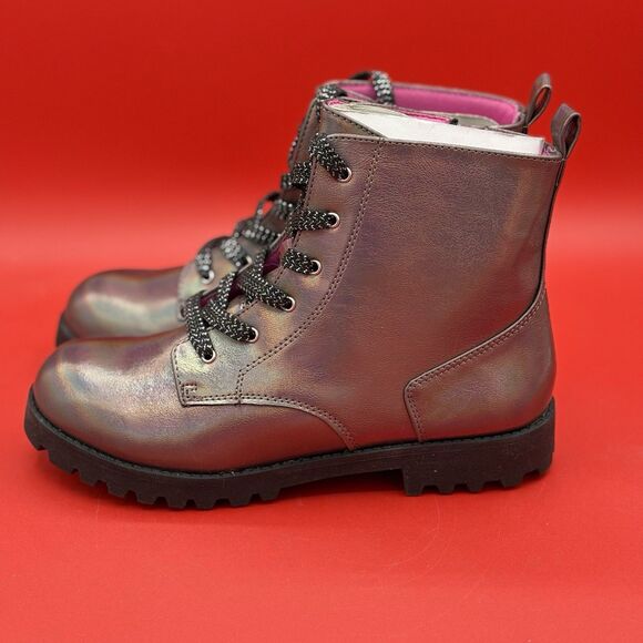 Brash Woman's Iridescent Purple Lace/Side Zipper Lug Sole Ankle Boots Size 5 - Picture 3 of 7